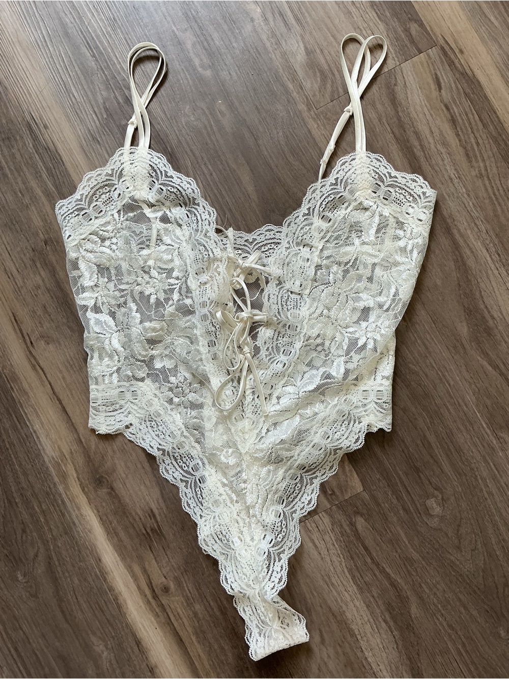 Vintage Victoria's Secret Gold Label Ivory Lace Up Teddy Bodysuit Size S 80s 90s